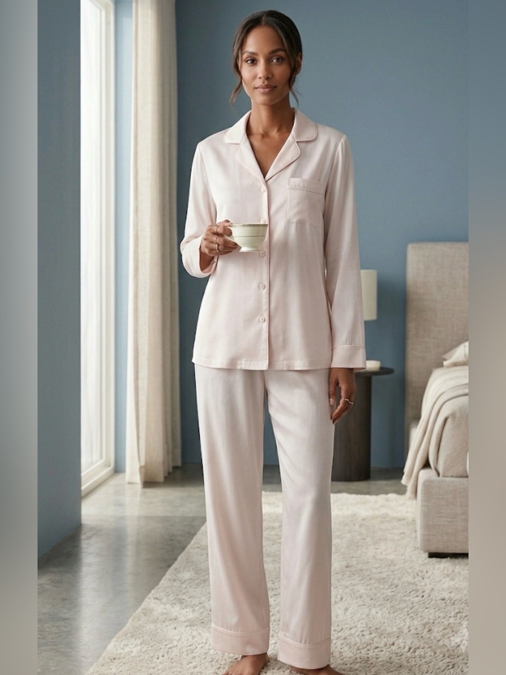 Papinelle 100% Mulberry Silk PJ Set - Light Pink - Medium - quiet luxury